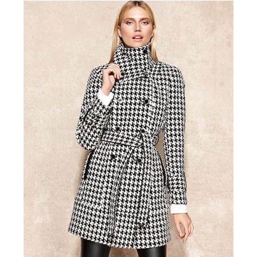 New York & Company Houndstooth Wool Trench Coat